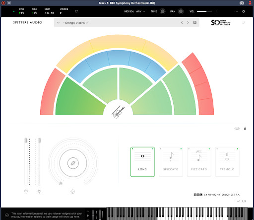 An image showing the BBC Symphony Orchestra Discover VST interface