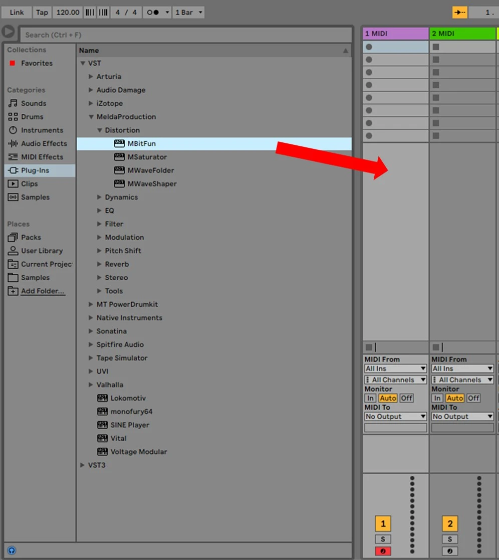 Adding a plugin onto a track in Ableton Live