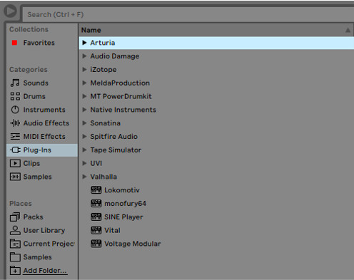 The plugin folder in ableton live