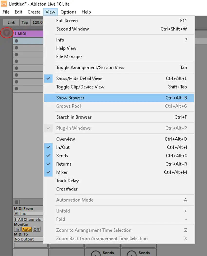 How to open the Browser in Ableton Live